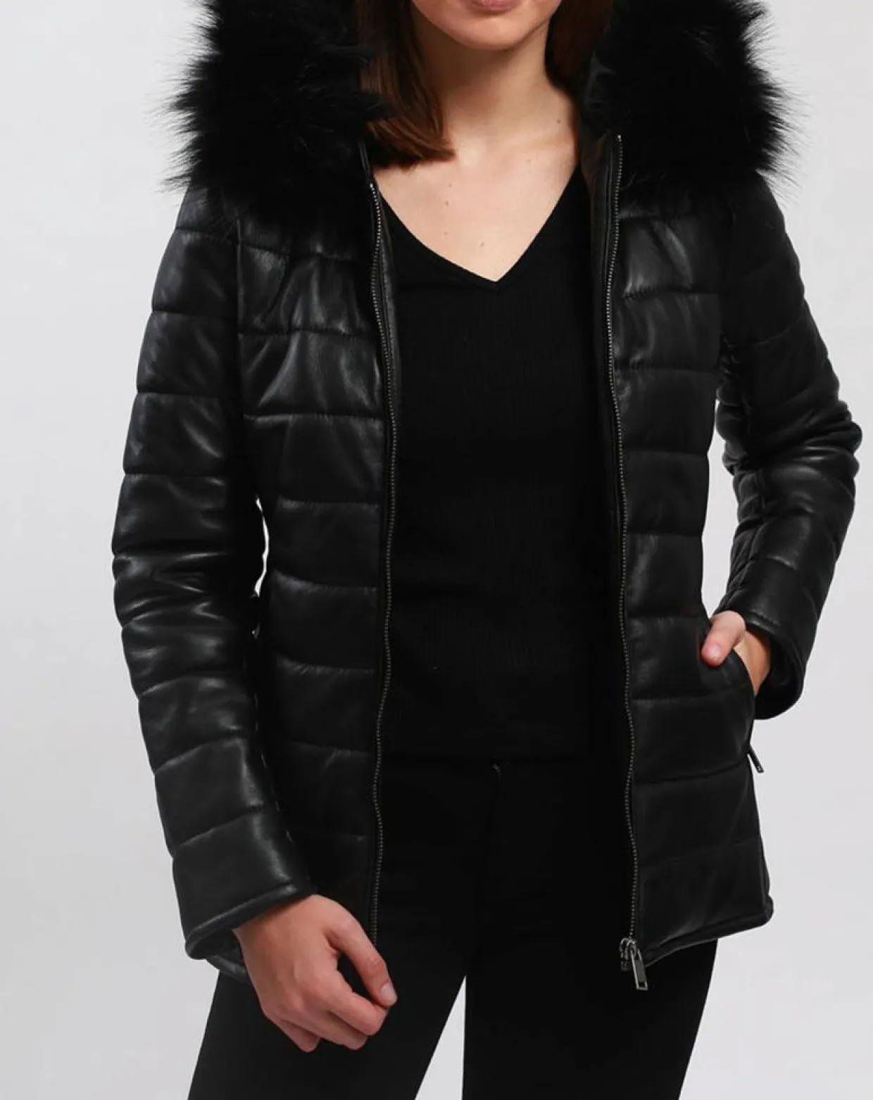 Femme Blue Wellford Manteaux^Doudoune en Cuir Bleny noire