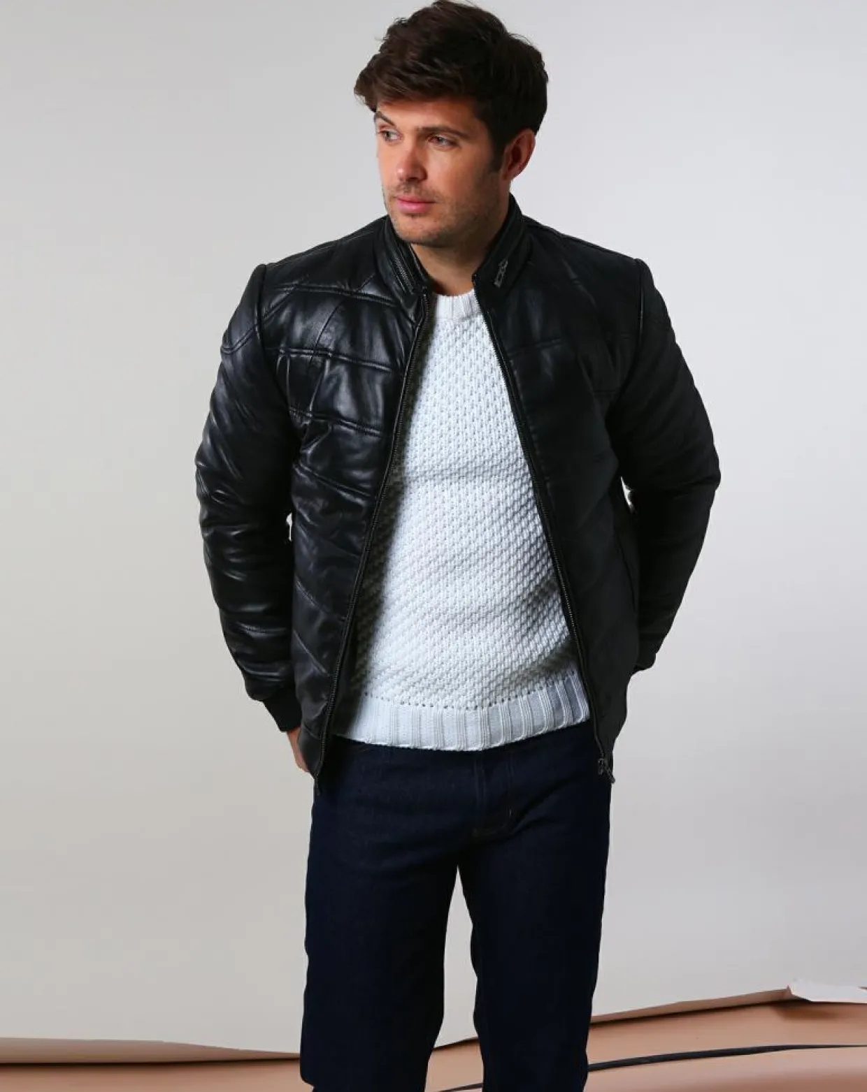 Homme Chyston Vestes, Blousons^Doudoune en Cuir Brad noire