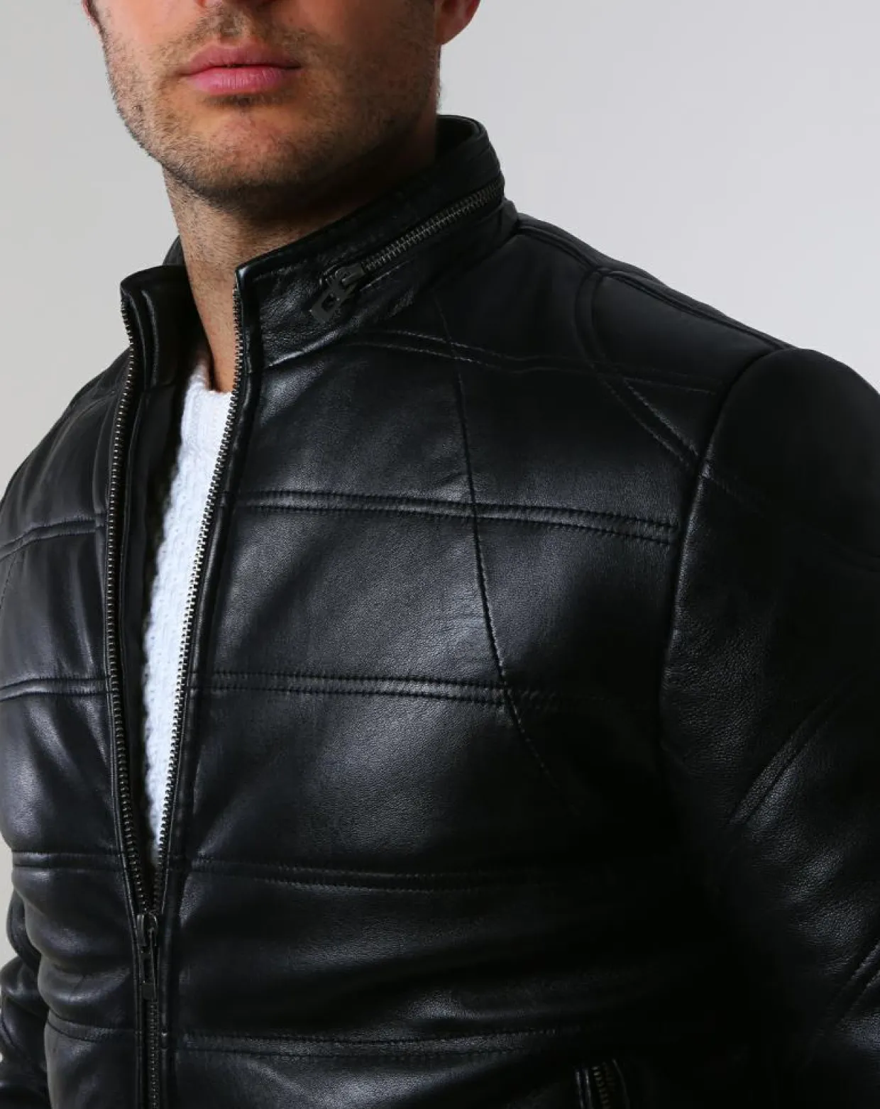 Homme Chyston Vestes, Blousons^Doudoune en Cuir Brad noire