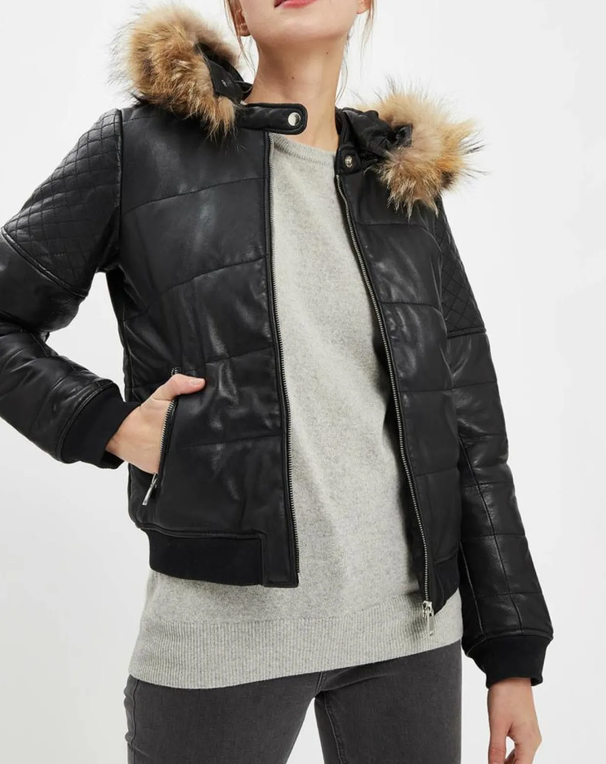 Doudoune en Cuir Kory noire-Chyston Clearance