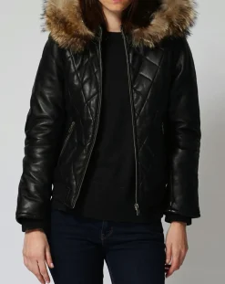 Femme Chyston Vestes, Blousons^Doudoune en Cuir Nimba noire