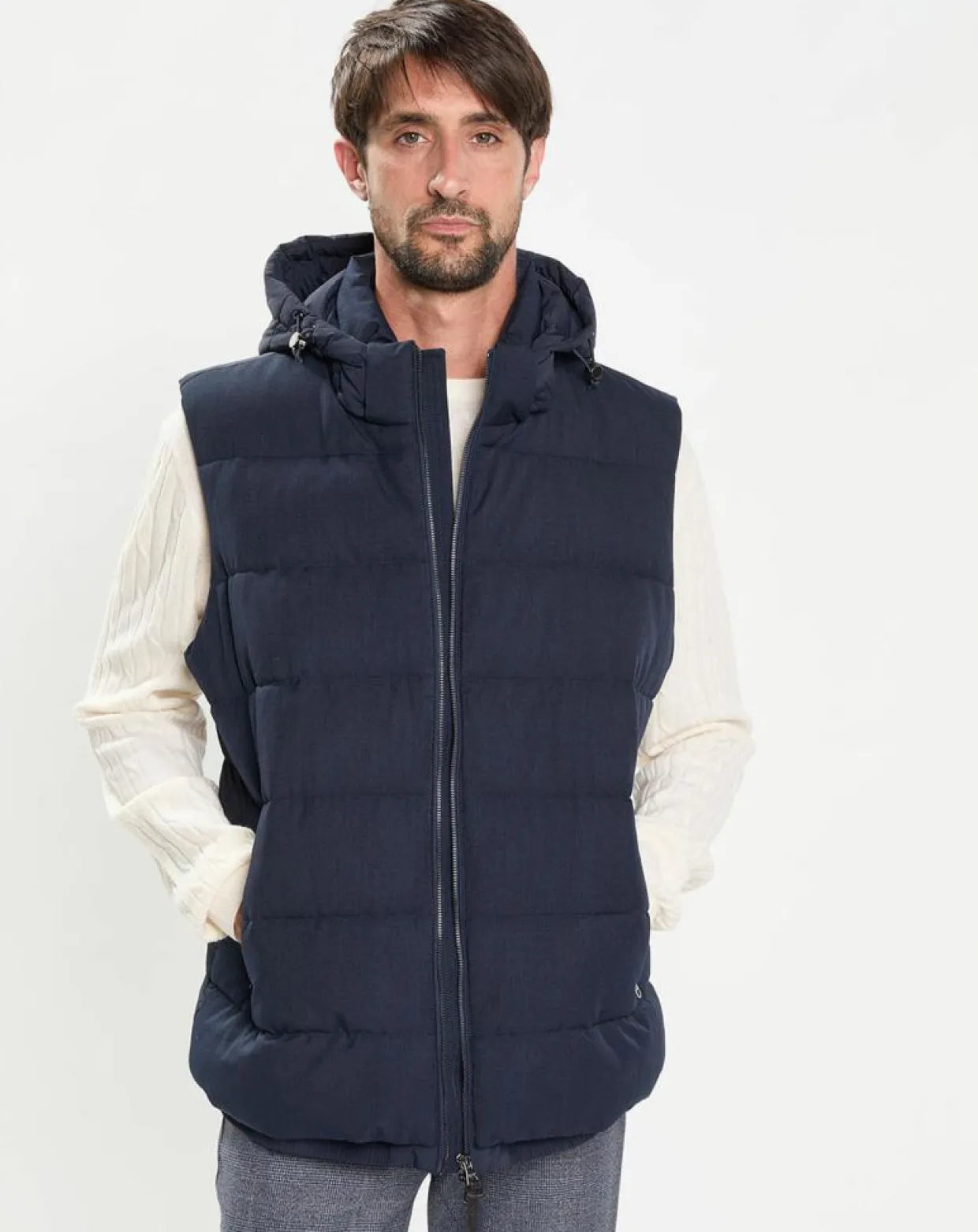 Doudoune sans manches à capuche bleue-Hackett London Outlet