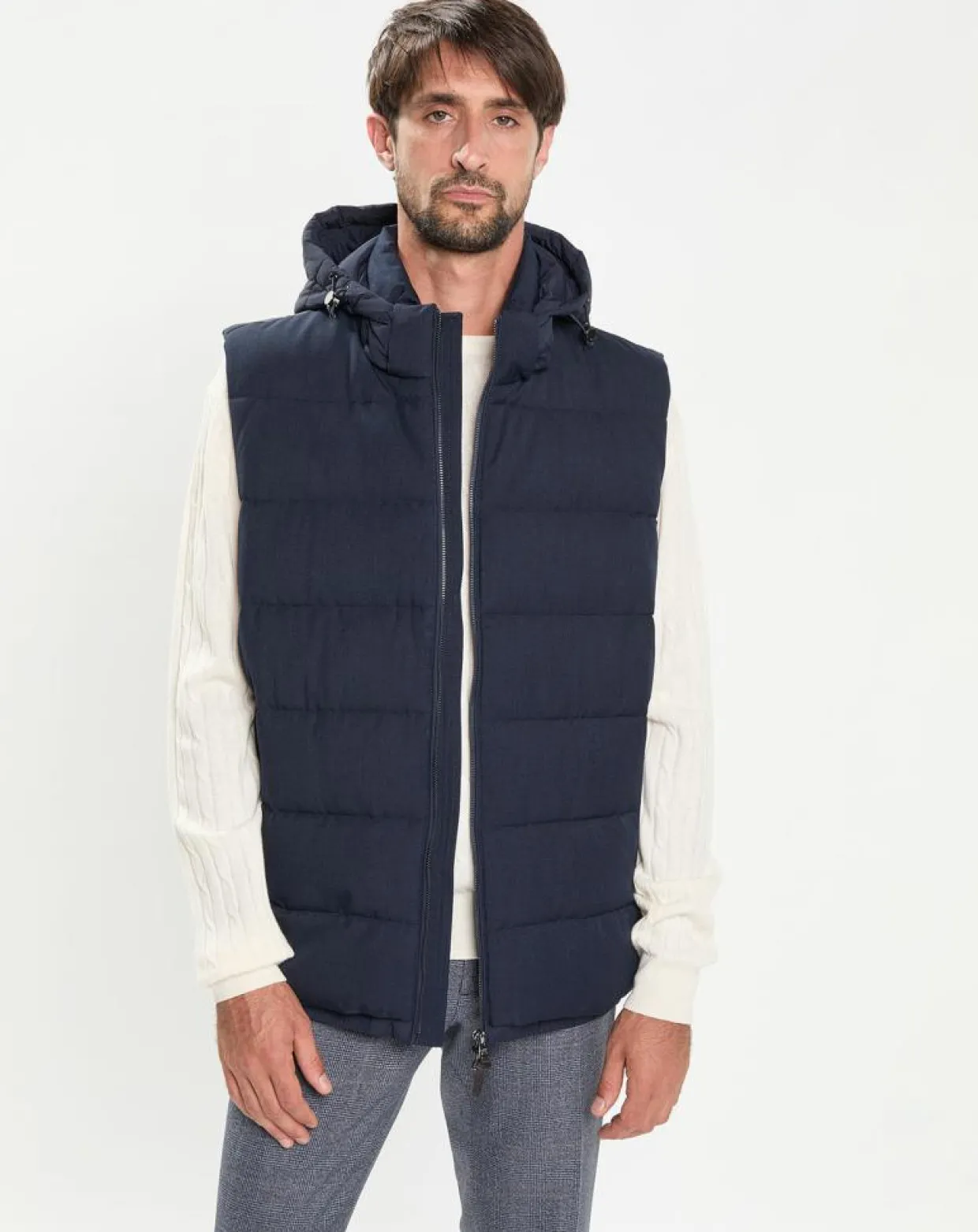 Doudoune sans manches à capuche bleue-Hackett London Outlet