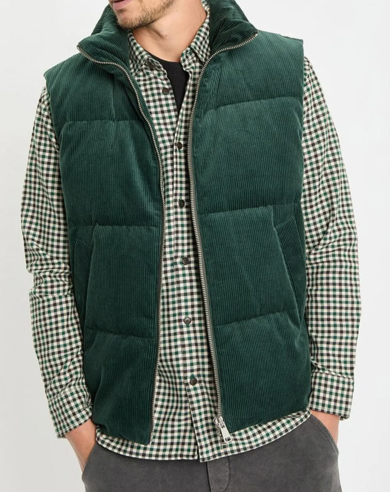 Doudoune sans manches en Velours milleraies 100% Coton Bio verte-Marc O'Polo Hot