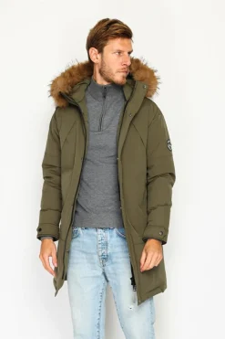 Homme C&Jo Manteaux^Doudoune semi-longue imperméable avec isolation thermique jusqu'à -20 °C kaki