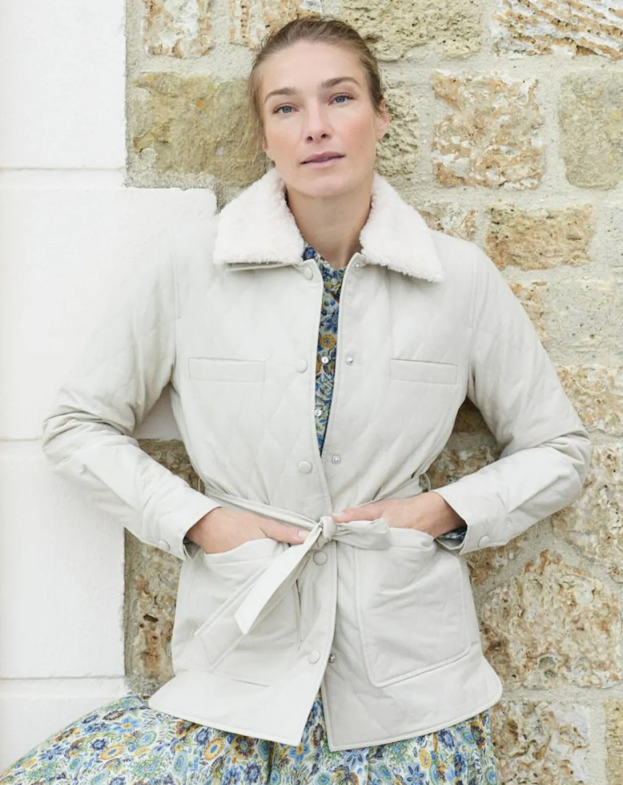 Femme Caroll Manteaux^Doudoune Vancouver col fausse fourrure beige