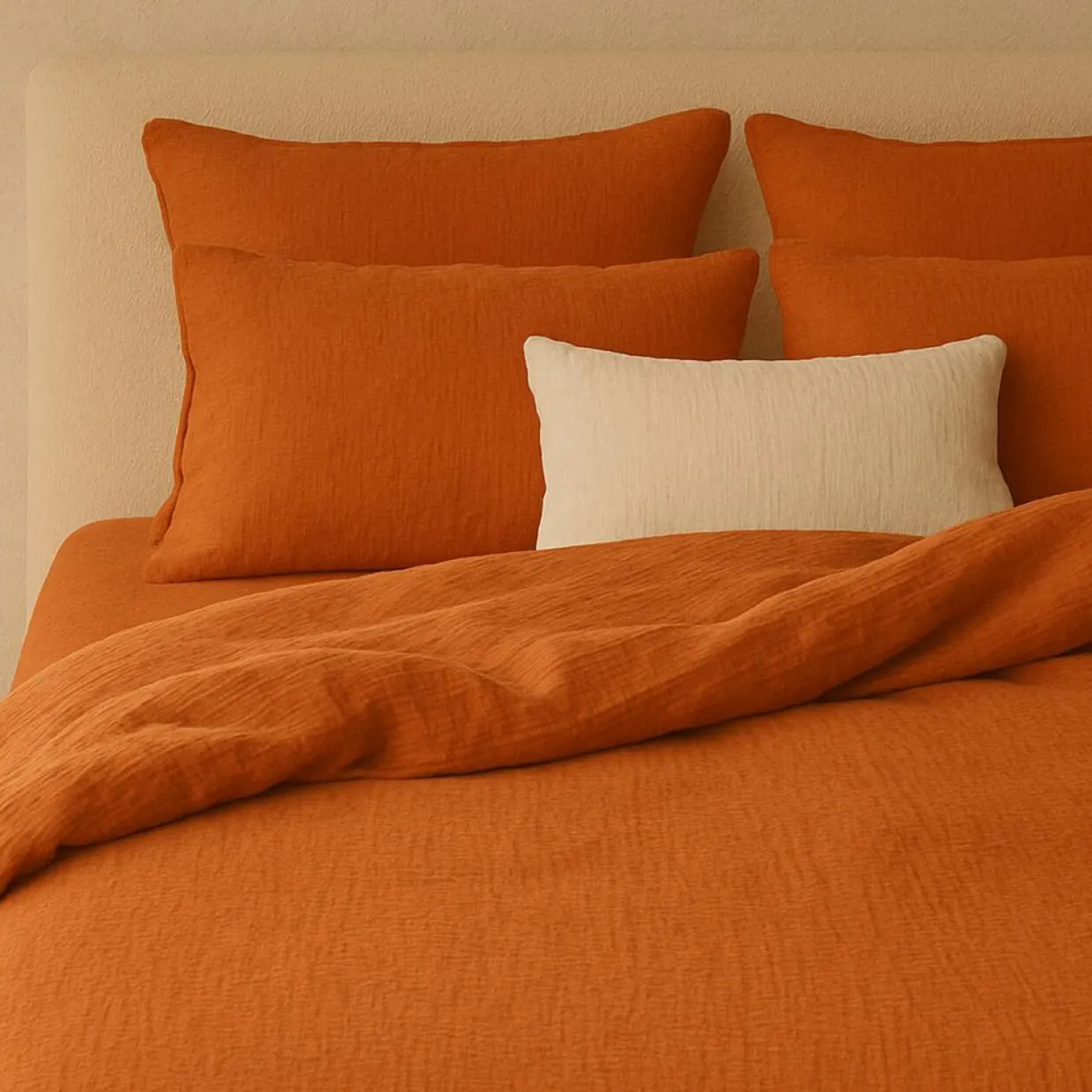 Drap Housse 100% Gaze de Coton Lavé - Bonnet 30 cm safran mineral|safran-Baton Rouge Best