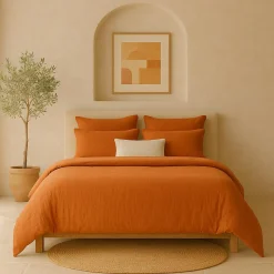 Drap Housse 100% Gaze de Coton Lavé - Bonnet 30 cm safran mineral|safran-Baton Rouge Best