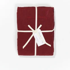 Drap housse en lin lavé rouge 90x200cm-Bed and Philosophy Discount