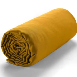 Baton Rouge Linge De Lit, Ensembles^Drap housse satin de coton lavé bonnet 30 cm moutarde
