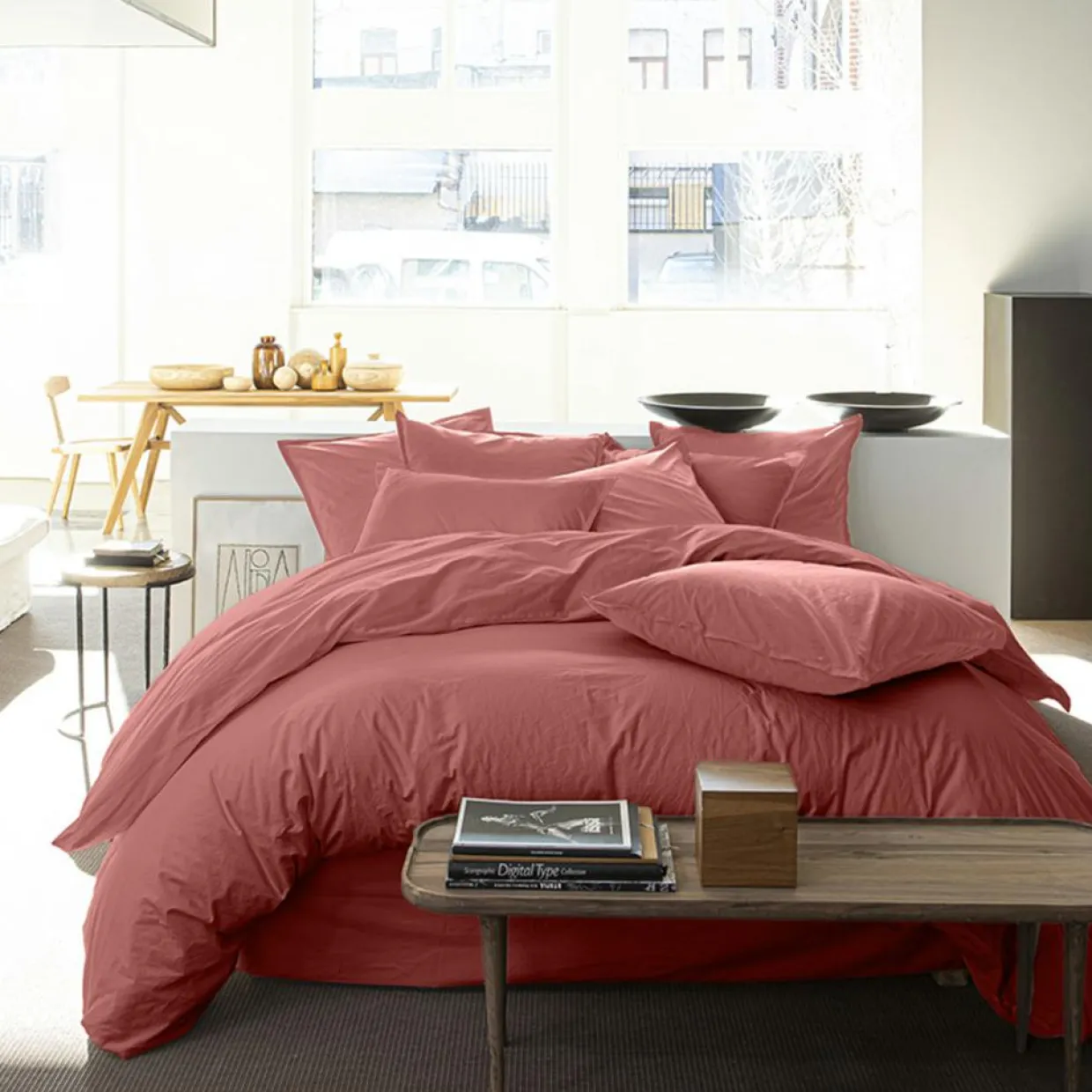 Drap Housse uni 100% Percale de Coton - Bonnet 30 cm vieux rose-Baton Rouge Discount