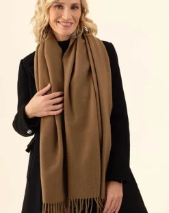 Echarpe 100% Laine Sandra camel - 160x54x10 cm-Indies Online