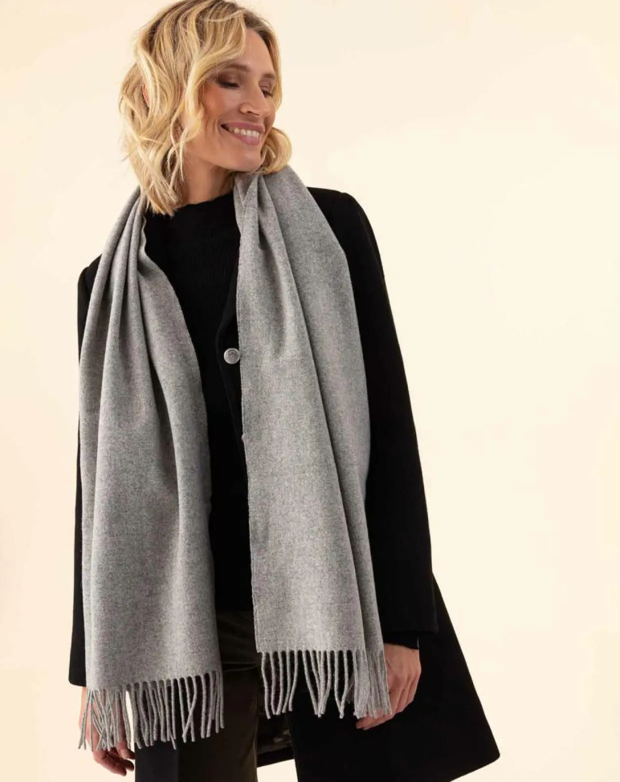 Echarpe 100% Laine Sandra gris chiné - 160x54x10 cm-Indies Outlet