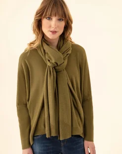 Echarpe en Laine mélangée Maya olive - 224x53 cm-Indies
