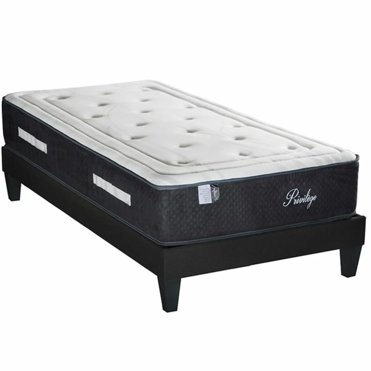 Ensemble Matelas + Sommier en bois Privilège anthracite/blanc - 90x200 cm-Bellecour Online