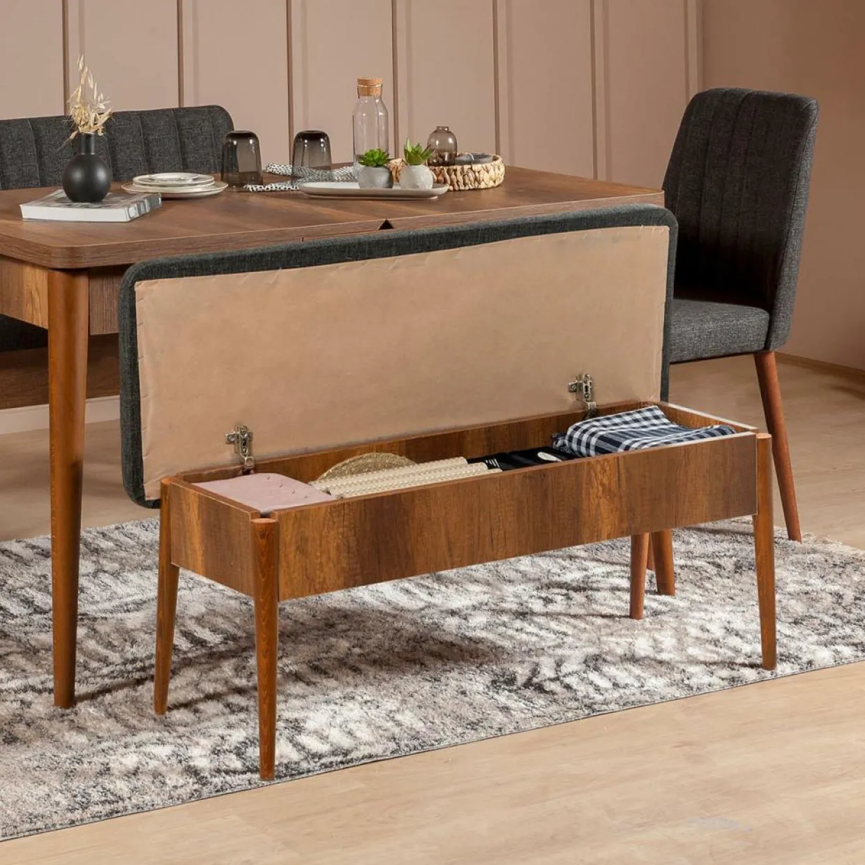 Ensemble Table + 2 Chaises + 1 Banc Vina 1053 beige/anthracite-Wooden Art Sale