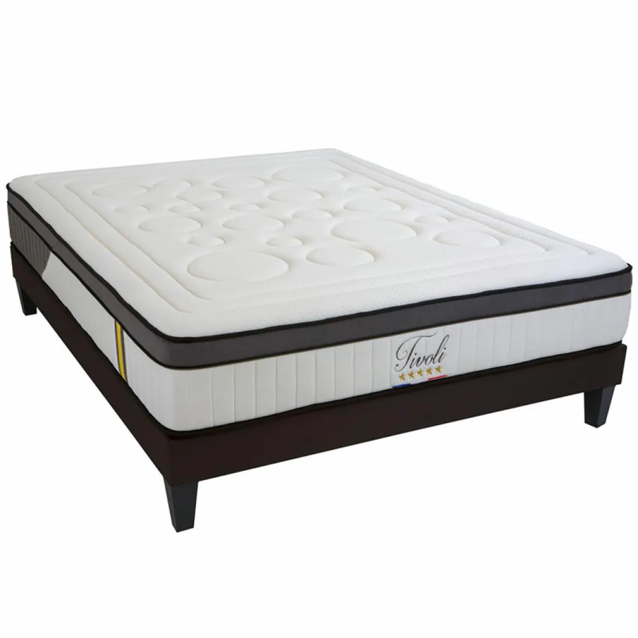 Ensemble Tivoli Matelas Mémoire de forme + Sommier Bois blanc/noir - 140x200 cm-Bellecour Online