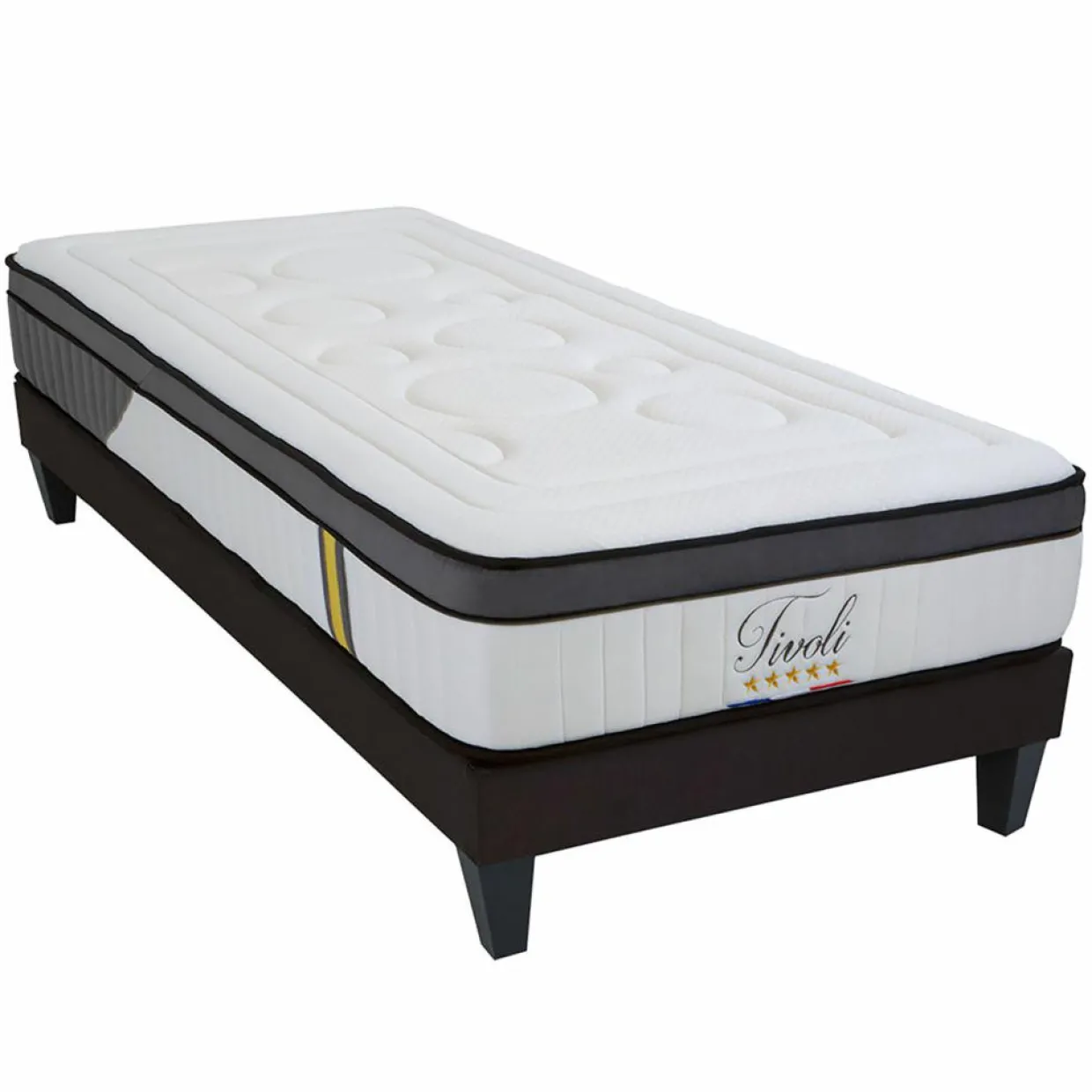 Bellecour Lits^Ensemble Tivoli Matelas Mémoire de forme + Sommier Bois blanc/noir - 90x190 cm