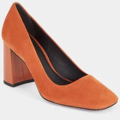 Escarpins en Cuir bi-matière orange brique - Talon 8,5 cm-Galeries Lafayette Clearance