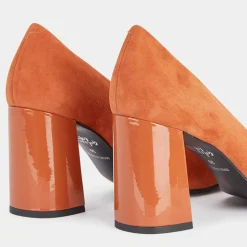 Escarpins en Cuir bi-matière orange brique - Talon 8,5 cm-Galeries Lafayette Clearance