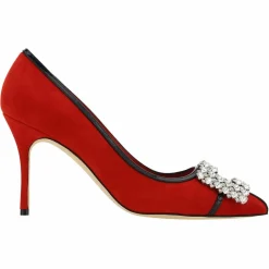 Escarpins en Velours de Cuir Tuberian rouges - Talon 9 cm-Manolo Blahnik Discount