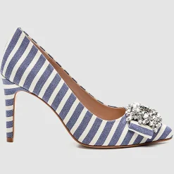 Femme Cosmoparis Escarpins^Escarpins Manifika en Toile rayé bleu/blanc - Talon 9 cm