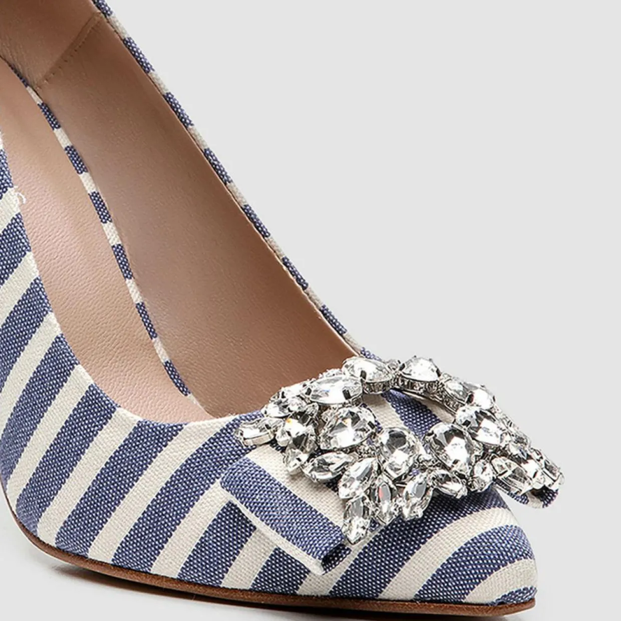 Femme Cosmoparis Escarpins^Escarpins Manifika en Toile rayé bleu/blanc - Talon 9 cm