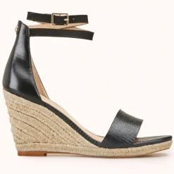 Espadrilles compensées en Cuir Zemi noires - Talon 9 cm-Cosmoparis Online