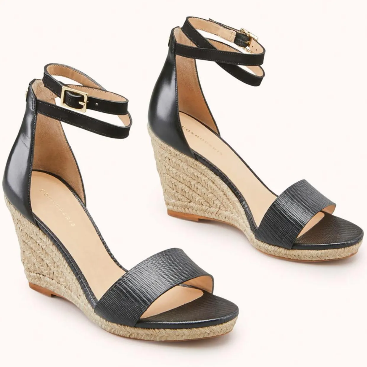 Espadrilles compensées en Cuir Zemi noires - Talon 9 cm-Cosmoparis Online
