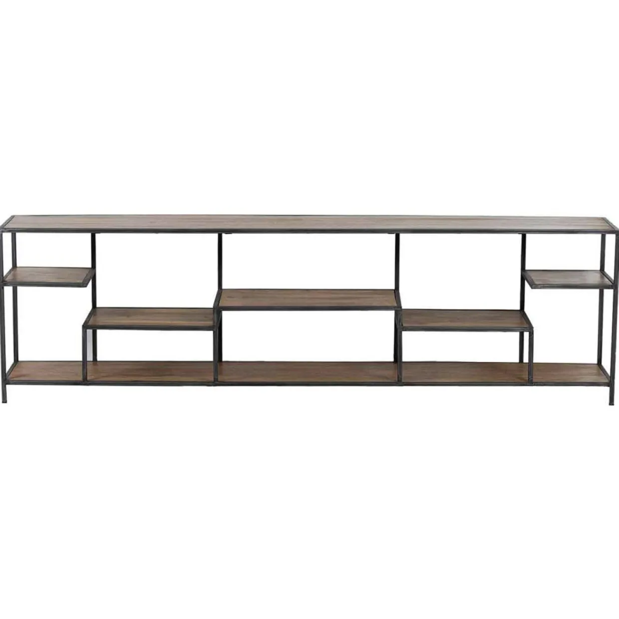 Etagere basse industrielle manguier stockholm naturel ciré - 210x35x60 cm-Bois & Chiffons Discount