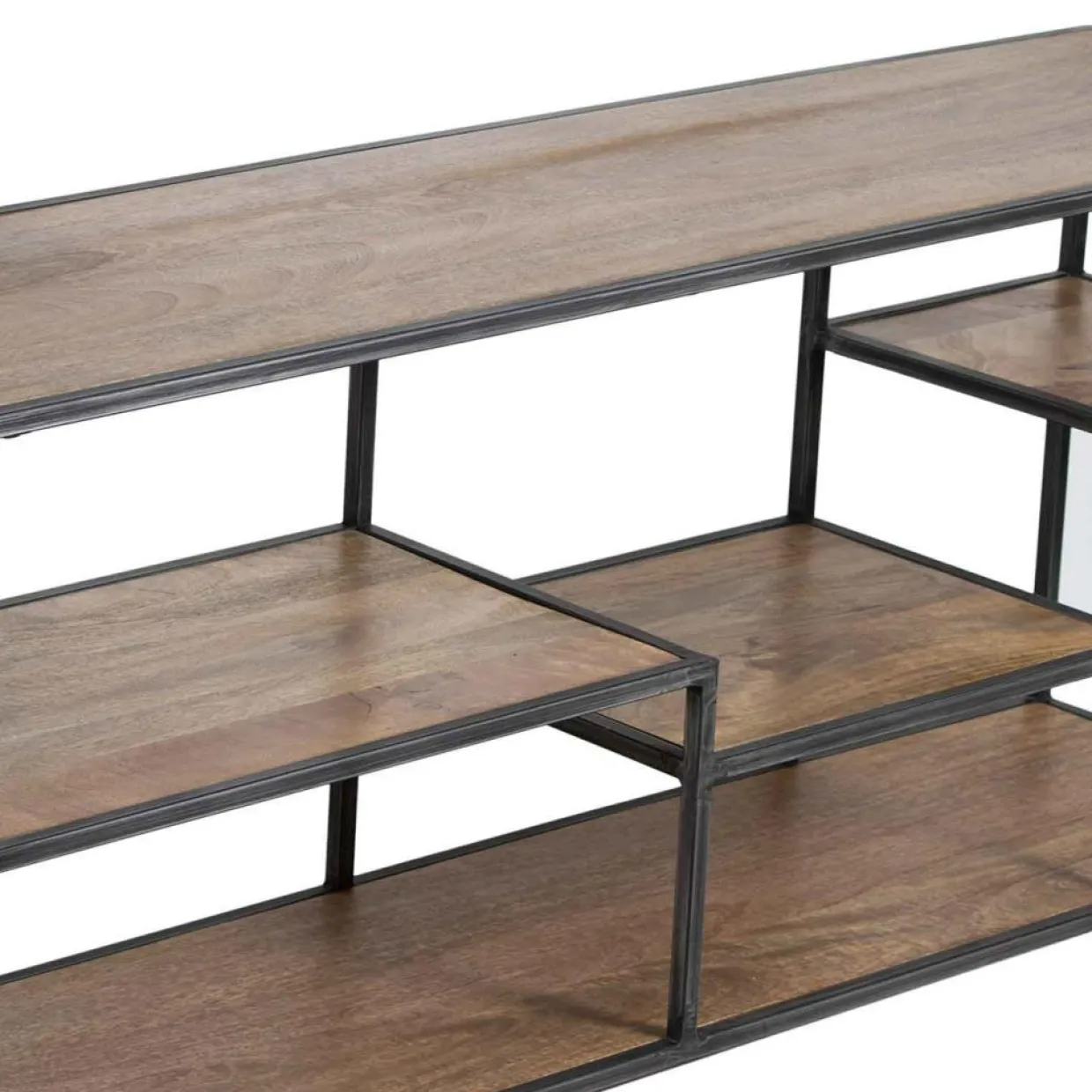 Etagere basse industrielle manguier stockholm naturel ciré - 210x35x60 cm-Bois & Chiffons Discount
