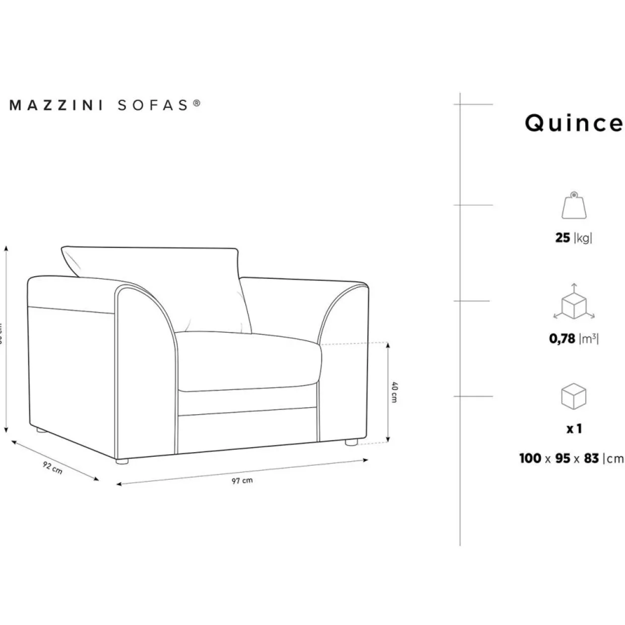 Fauteuil Quince gris foncé - 97x92x80 cm-Mazzini Sofas Clearance