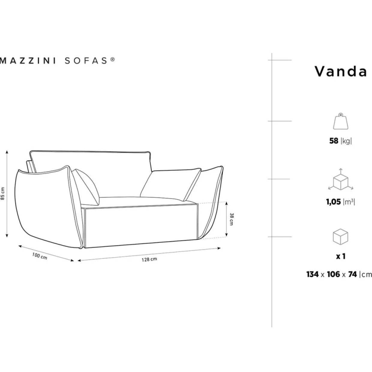 Fauteuil Vanda beige clair - 128x100x85 cm-Mazzini Sofas Discount