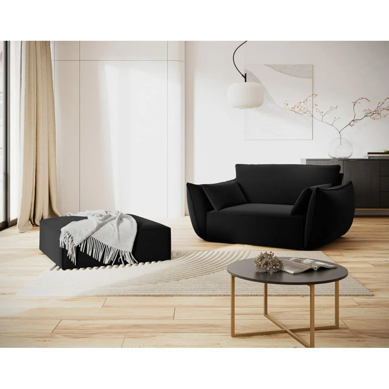 Mazzini Sofas Fauteuils^Fauteuil Velours Vanda noir - 128x100x85 cm