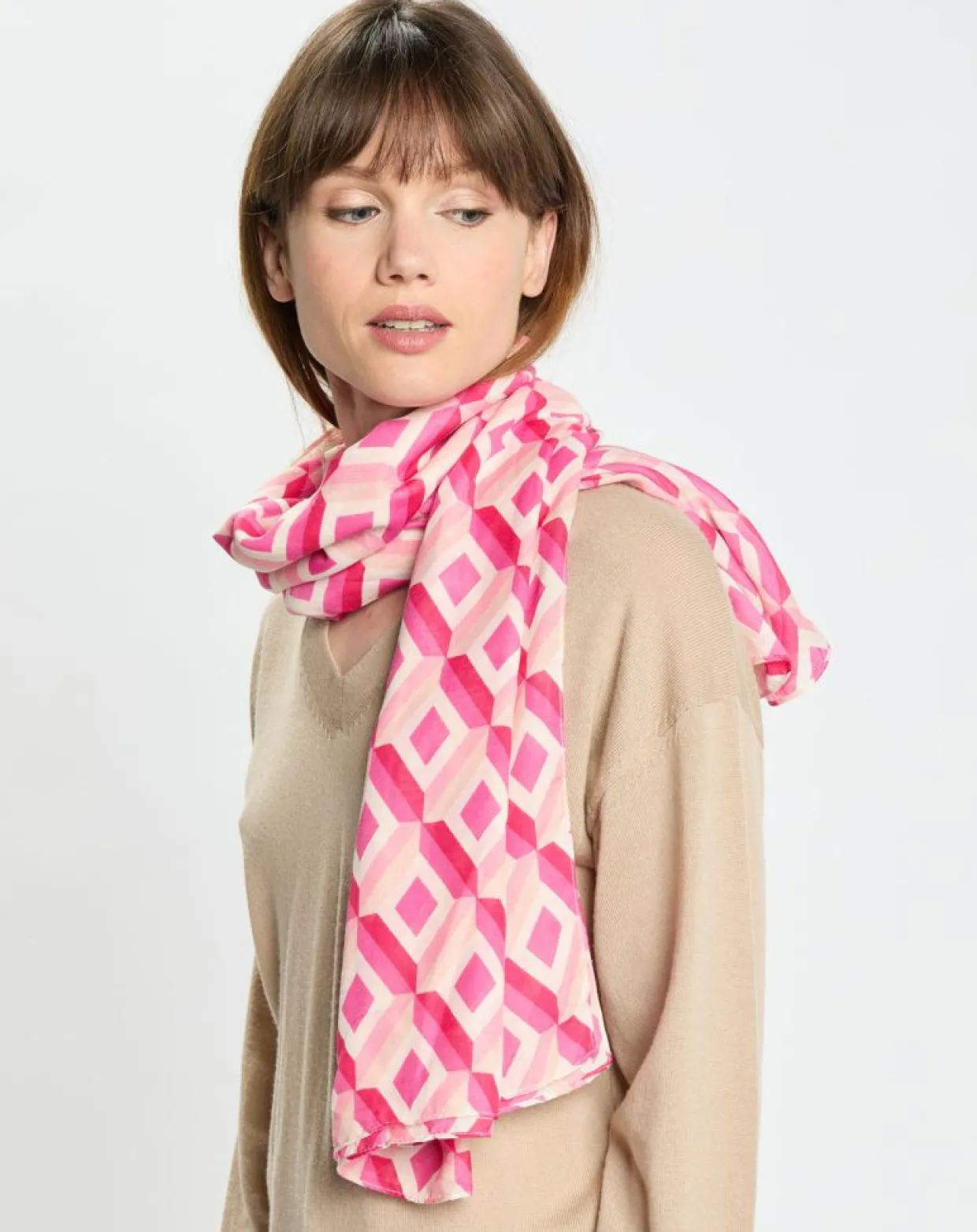 Foulard Adel imprimé graphique rose - 105x180 cm-Caroll Discount