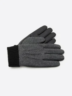 Homme Devred Gants, Moufles^Gants bi-matière cuir et flanelle gris chiné moyen