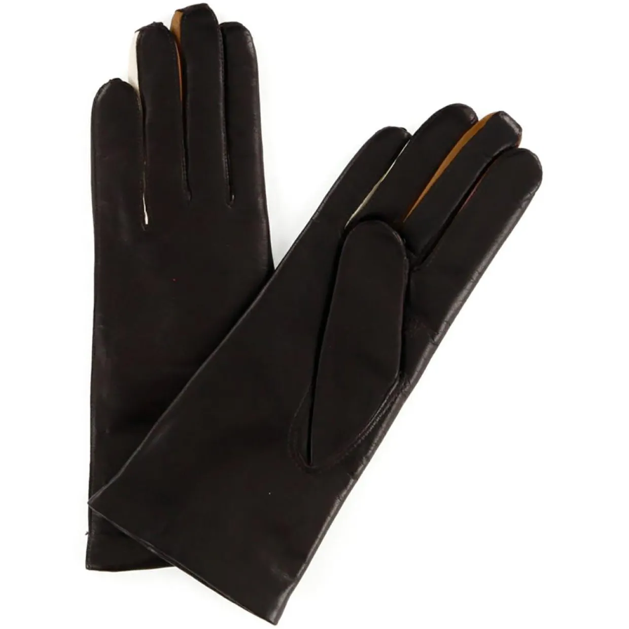 Femme Maison Fabre Gants, Moufles^Gants en Cuir d'Agneau doublure Laine Heritage Valois bruns