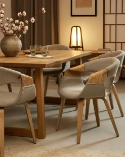 Gazy - chaise en tissu Taupe et bois blanchi-Uniqka Best