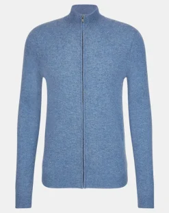 Gilet 100% Cachemire Zip Uni Nachgil bleu chiné-Galeries Lafayette Hot