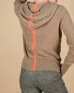 Femme Cashmere Tribu Gilets Et Cardigans^Gilet à capuche 100% Cachemire Blanche châtaigne/corail fluo