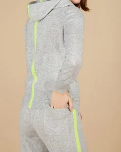 Gilet à capuche 100% Cachemire Blanche gris chiné clair/jaune fluo-Cashmere Tribu Online