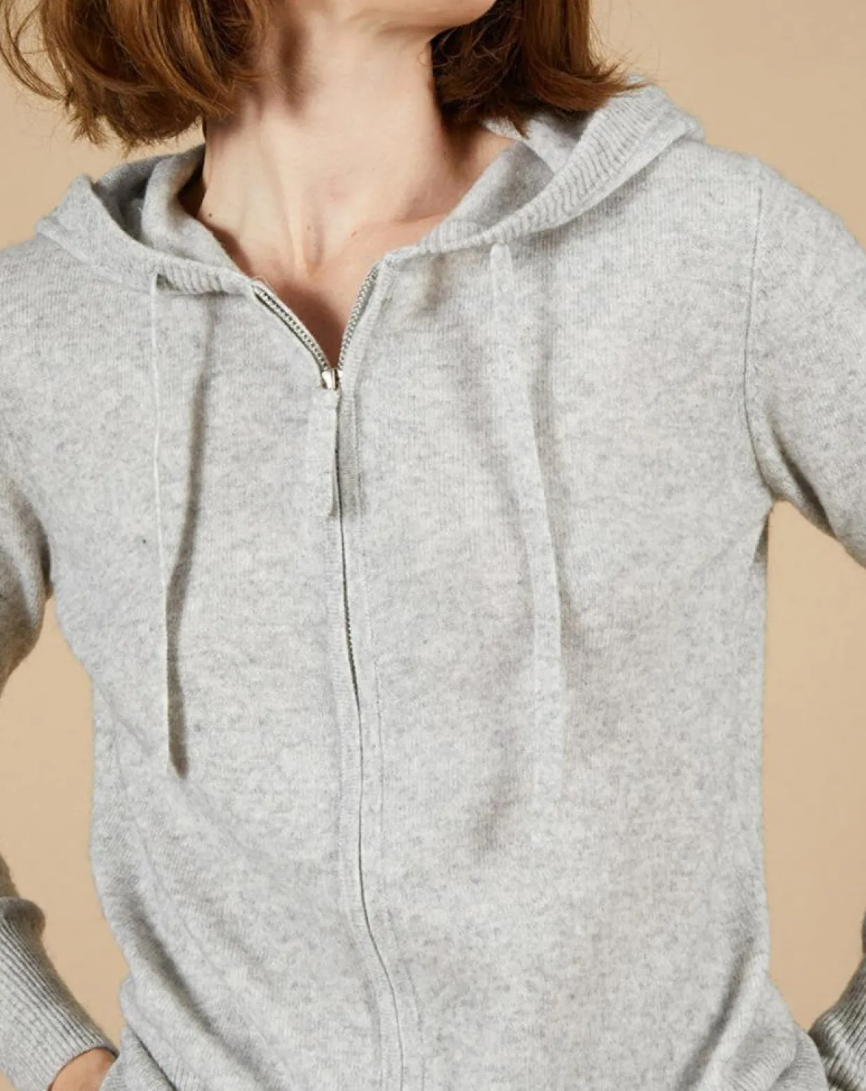 Gilet à capuche 100% Cachemire Blanche gris chiné clair/jaune fluo-Cashmere Tribu Online