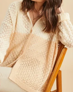 Gilet ajouré en Mohair mélangé Milane abricot/écru-Lauren Vidal Best