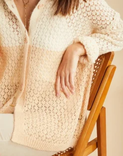 Gilet ajouré en Mohair mélangé Milane abricot/écru-Lauren Vidal Best