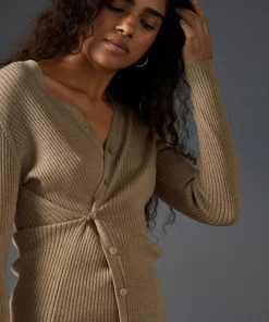 Gilet Alexane 100% laine cache-coeur marron chamois-Rodier Hot
