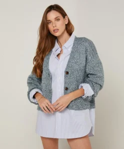 Gilet Arabesque col V chiné bleu-Rodier Discount
