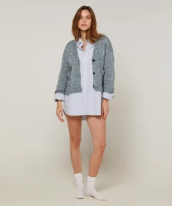 Gilet Arabesque col V chiné bleu-Rodier Discount