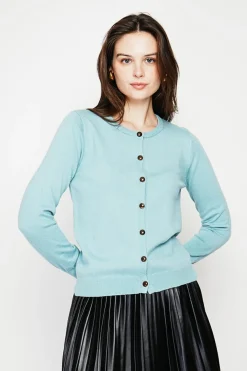 Femme C&Jo Gilets Et Cardigans^Gilet col ras du cou turquoise