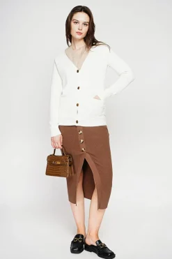 Gilet col v boutonné naturel-C&Jo