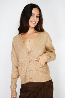 Gilet en Cachemire mélangé grand col camel-Assuili Hot